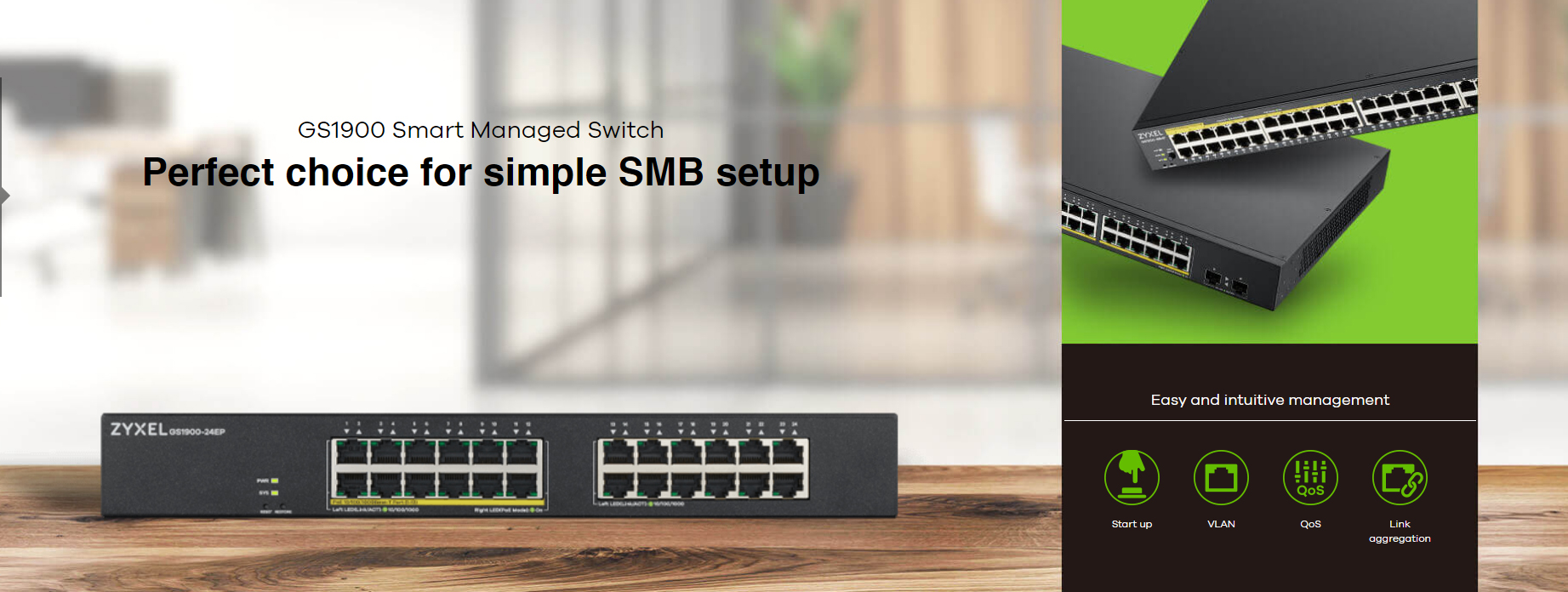 24-port GbE Smart Managed PoE Switch ZyXEL GS1900-24EP